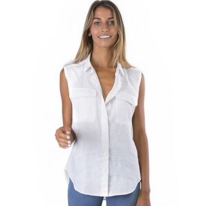 Threads by Saks 5th Ave Sleeveless Linen Button Front Blouse in White Sz M